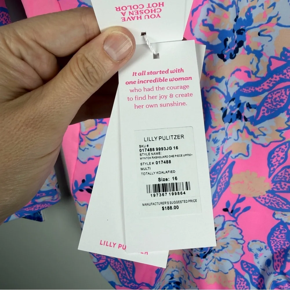 NWT Lilly Pulitzer UPF 50 Wynton Rashguard One Piece Swimsuit  KOALAFIED Size 16